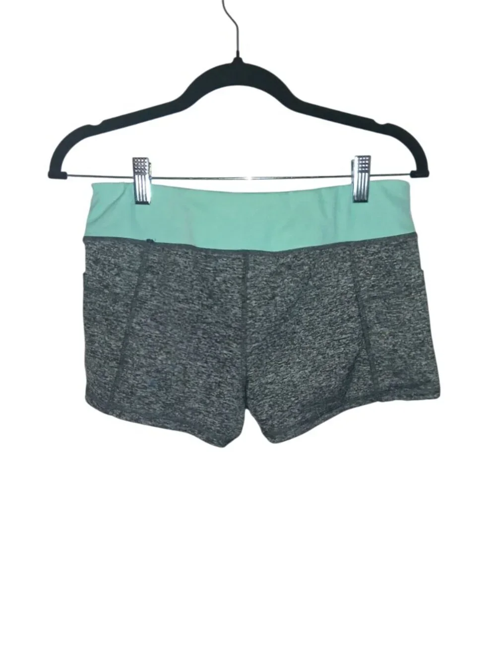 Women's Gray Heather Athletic Compression Booty Shorts Mint Waistband Size Large - Picture 1 of 6